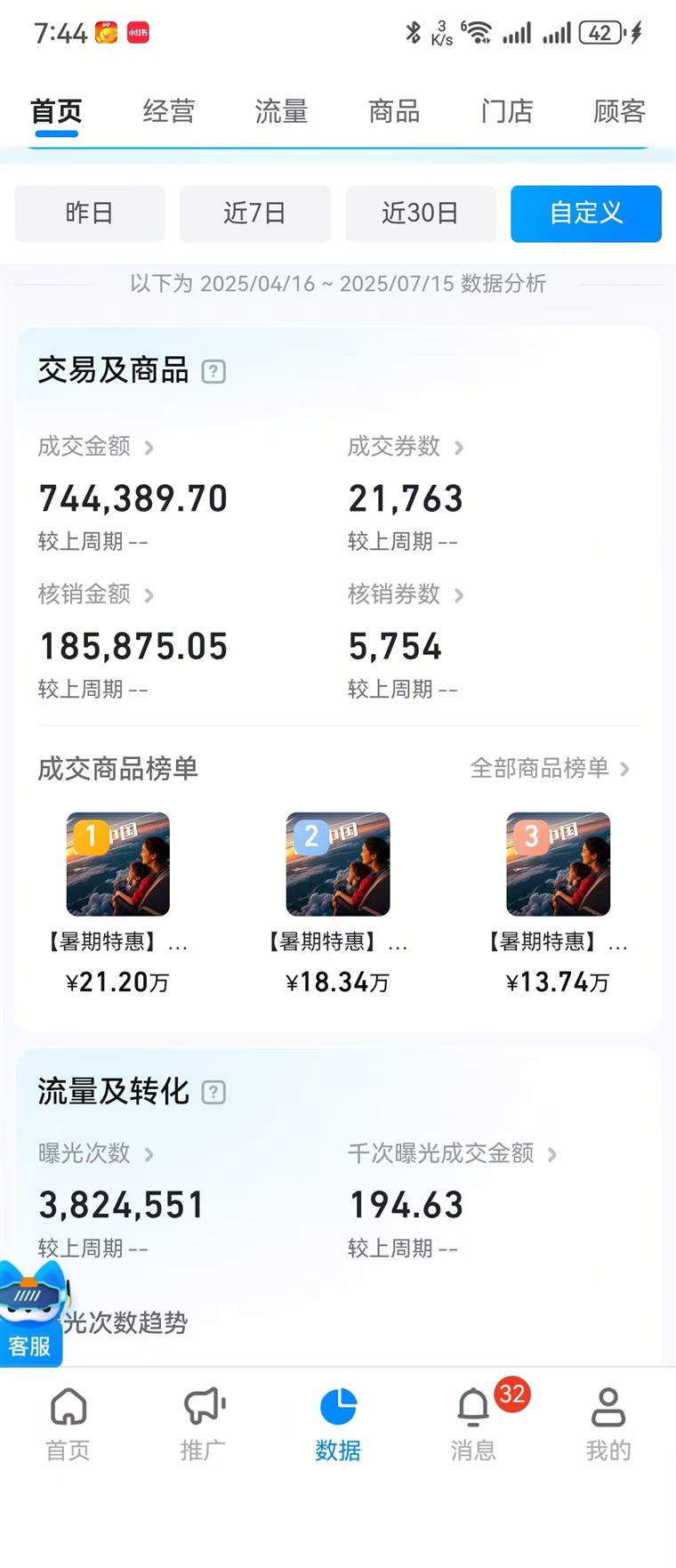 90天营业数据截图
